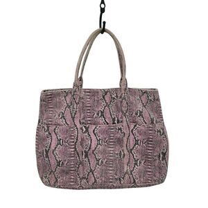 BCBG Max Azria Pink Black Snake Print Vegan Tote Overnight Bag Large Pockets